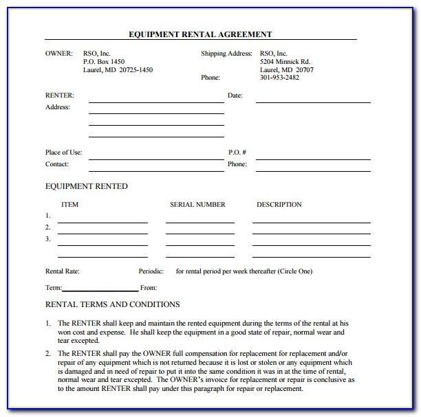 Equipment Lease Agreement Template Free