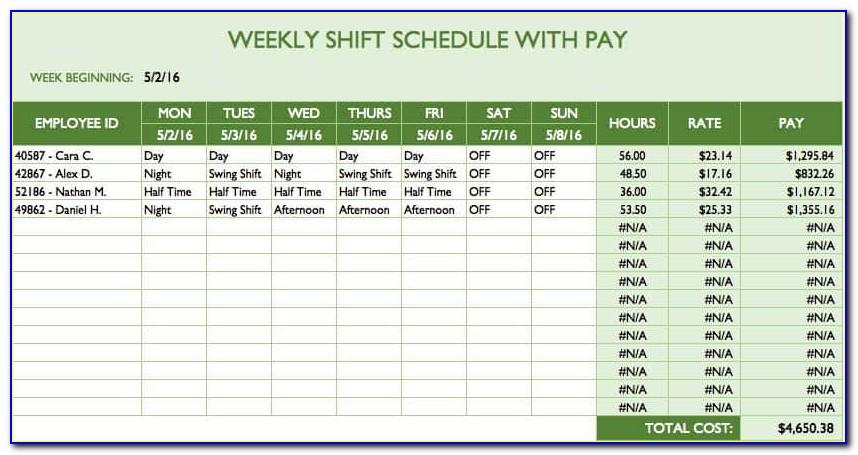 Excel Spreadsheet Template For Employee Schedule