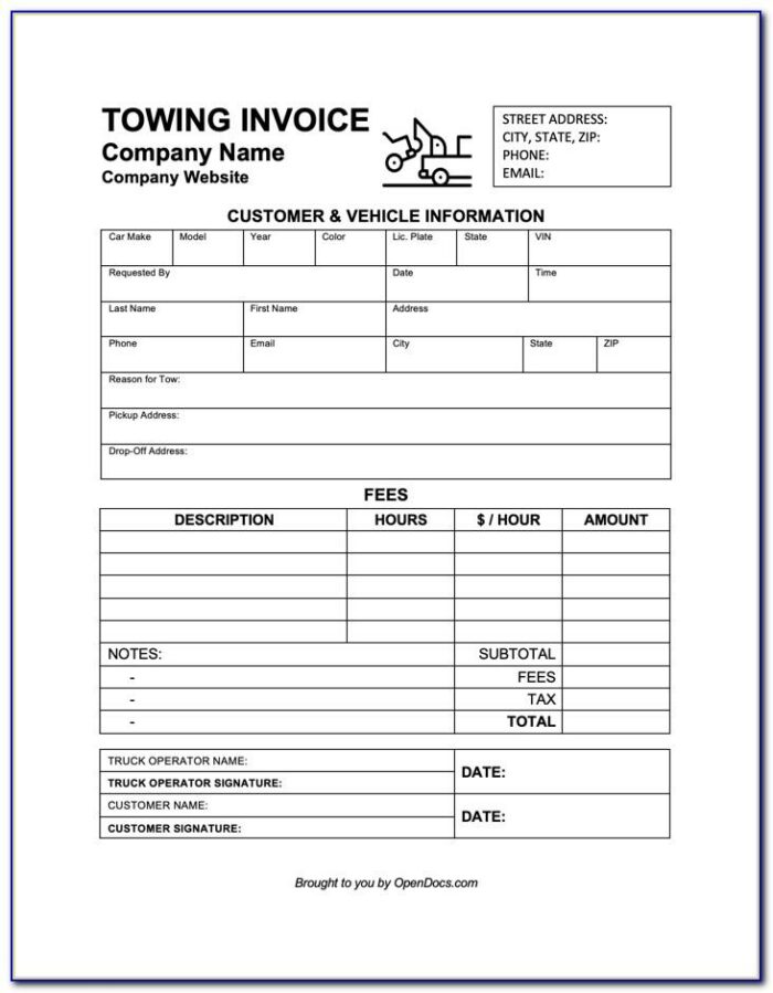 Fake Towing Receipt Template