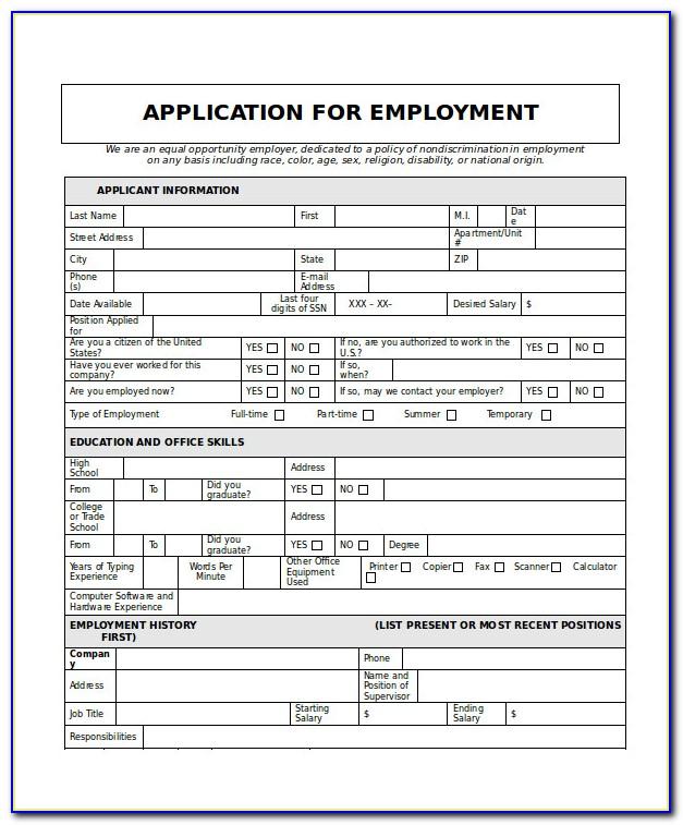 Fillable Job Application Form Template