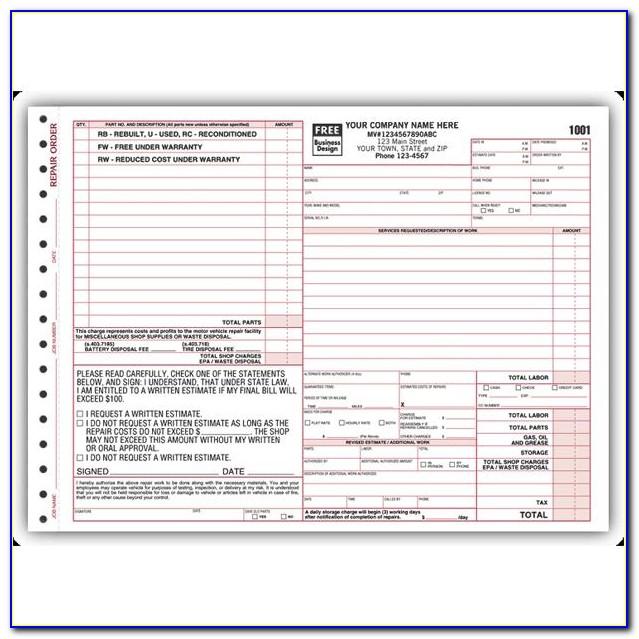 Florida Approved Auto Repair Invoice Form