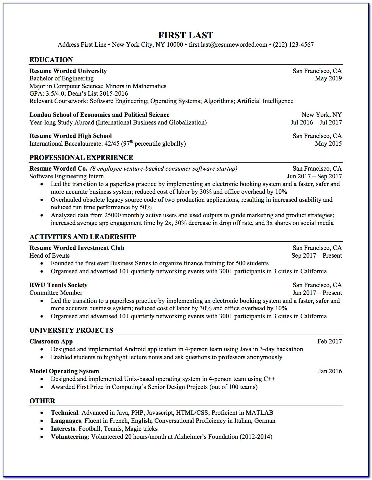 Free Ats Friendly Resume Template