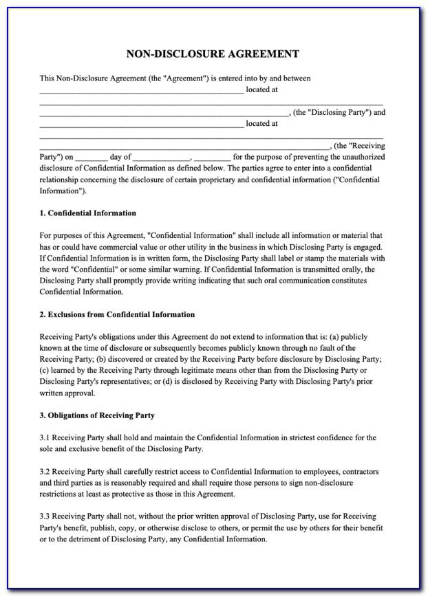 Free Downloadable Non Disclosure Agreement Template