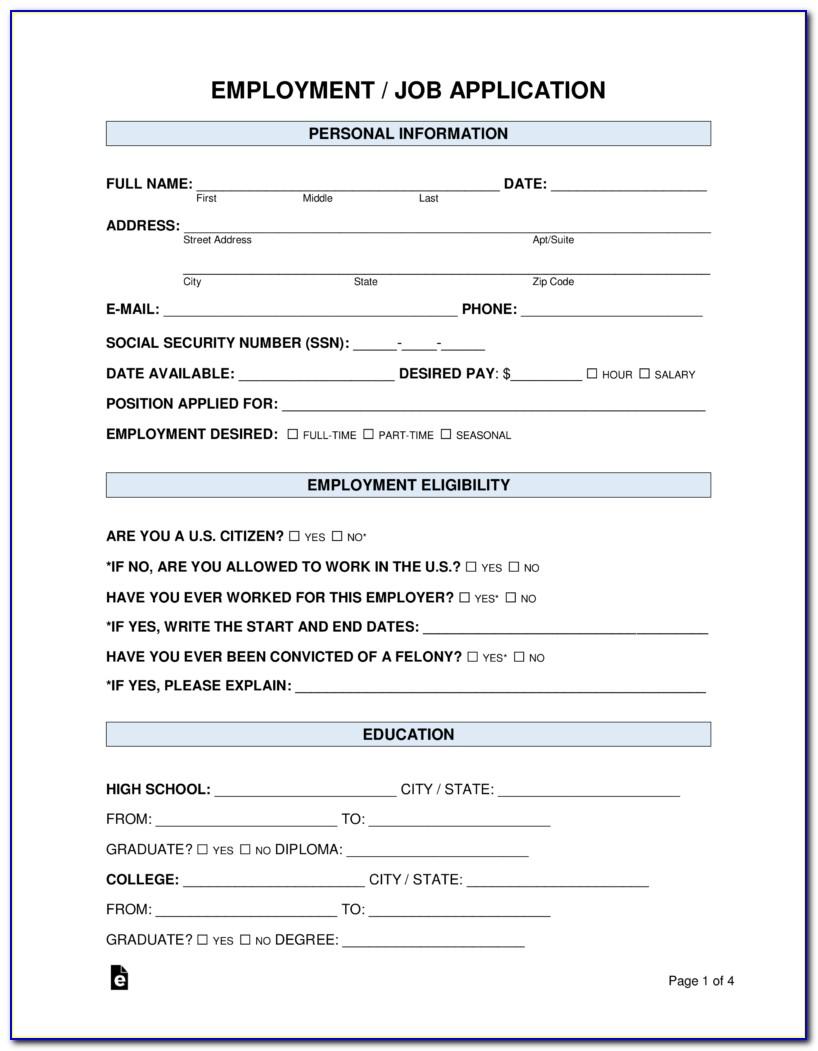 Free Fillable Employment Application Template