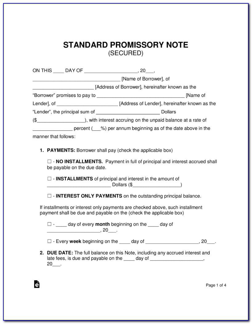 Free Promissory Note With Collateral Template