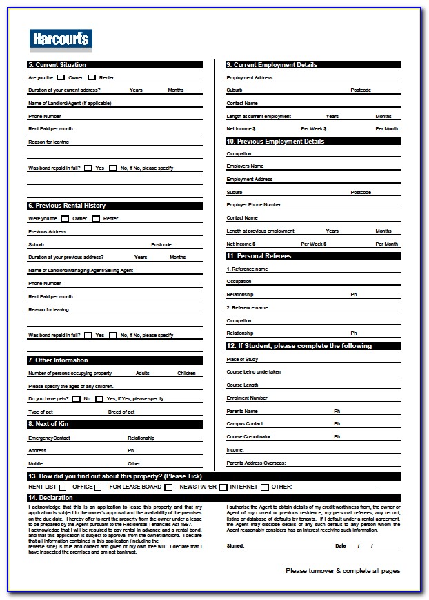 Free Rental Application Form Template Zillow