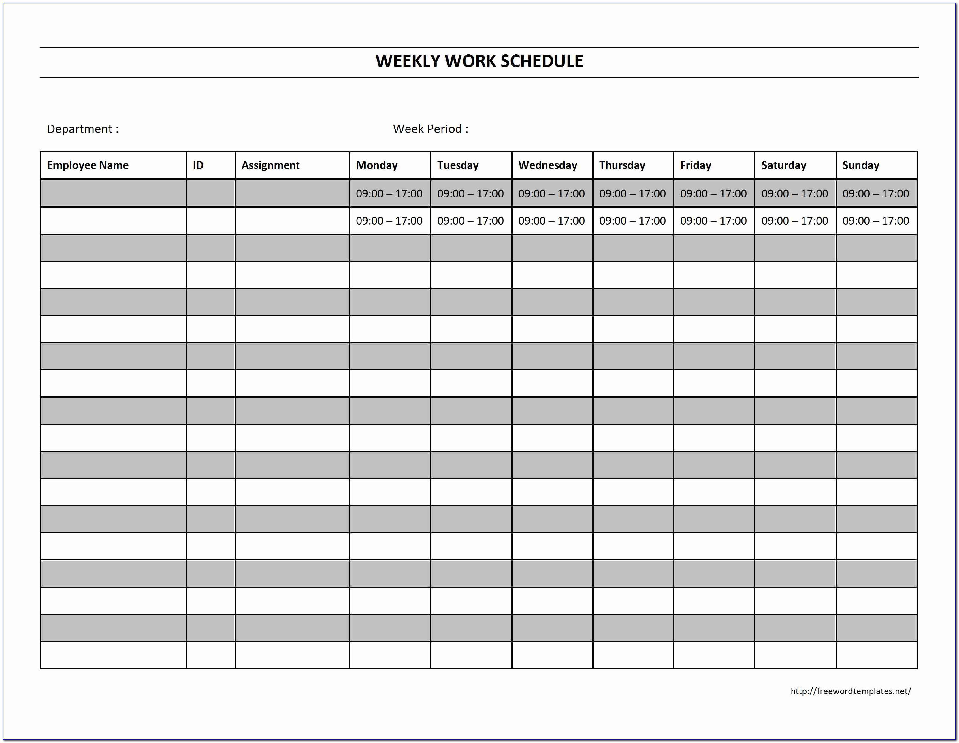 Free Weekly Work Schedule Template Pdf