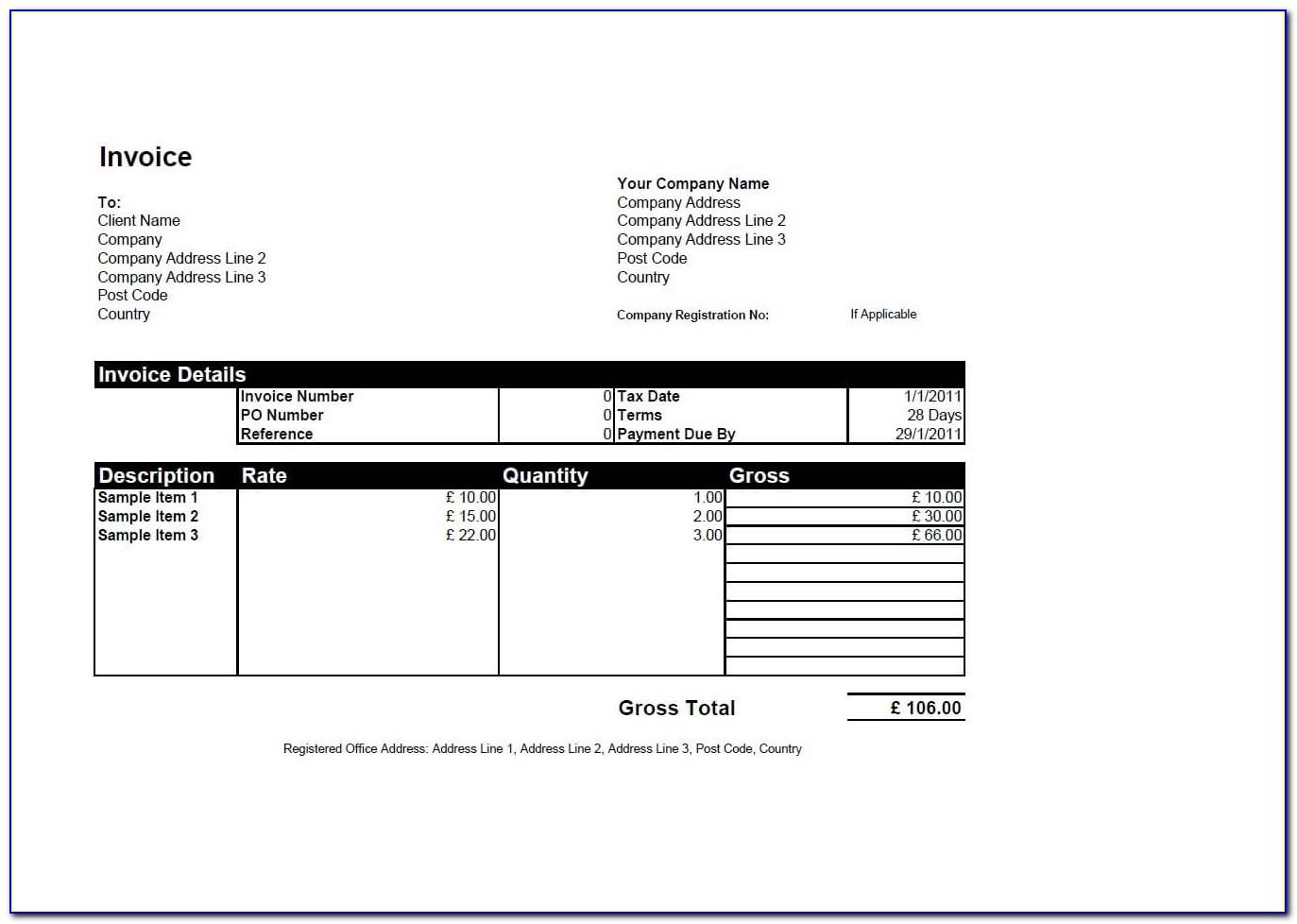 Garage Invoice Template Excel