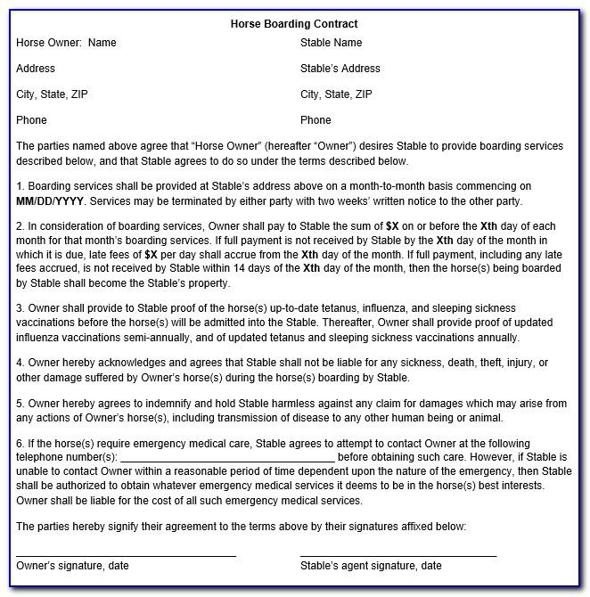 Horse Boarding Contract Template Free