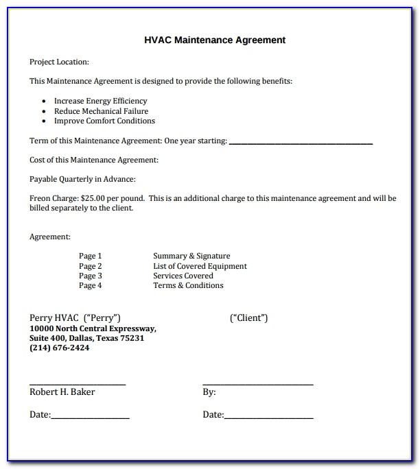 Hvac Maintenance Agreement Forms Pdf