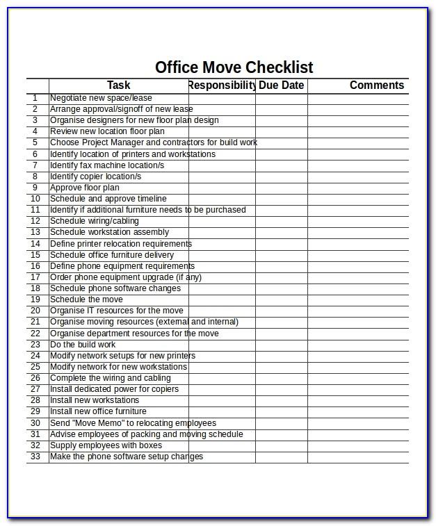 Internal Office Move Checklist Template