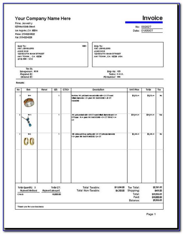 Jewelry Invoice Format