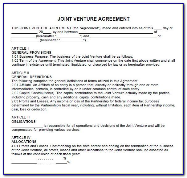 Joint Venture Operating Agreement Template