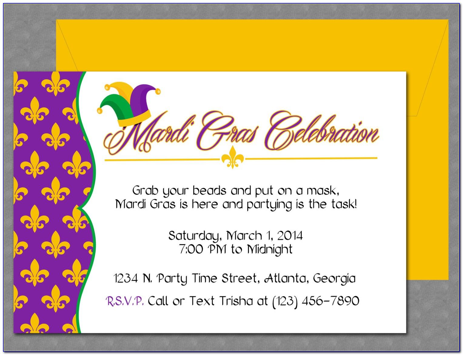 Mardi Gras Birthday Invitation Template Free