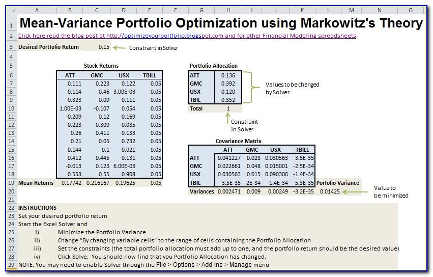Mean Variance Optimization Excel Template