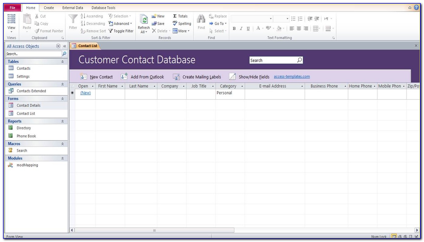 Microsoft Access Database Template