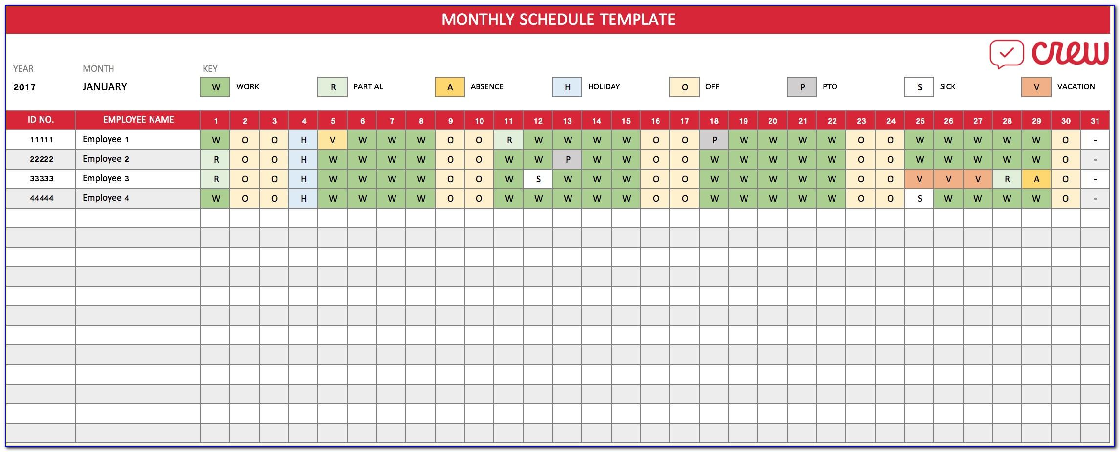 Monthly Staff Work Schedule Template Excel