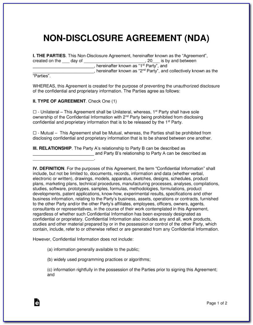 Non Disclosure Agreement Example Pdf