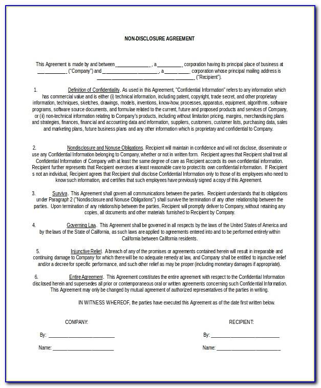 Non Disclosure Agreement Form Pdf