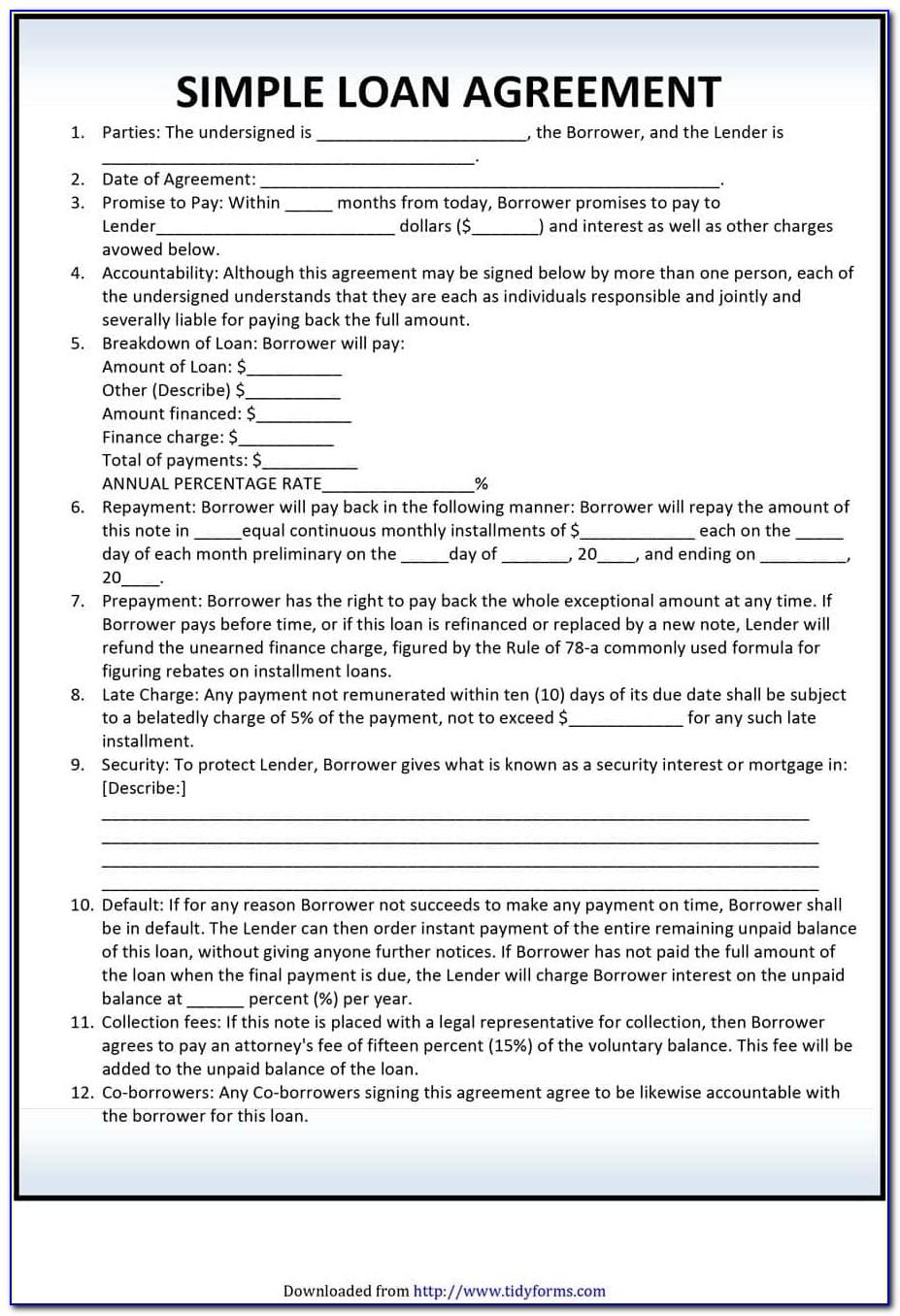 Personal Loan Agreement Document Template