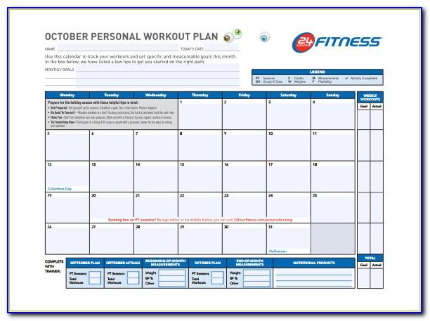 Personal Training Calendar Template