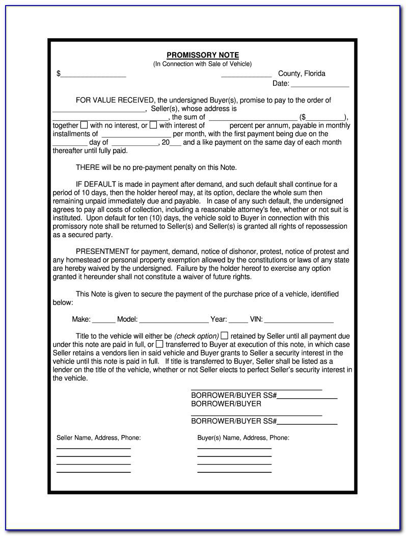 Promissory Note Form Florida