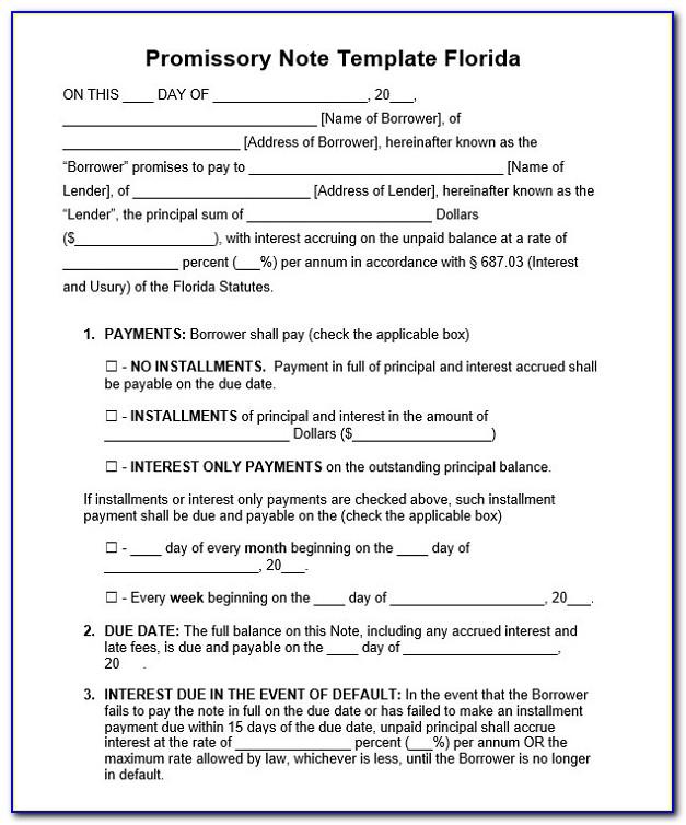 Promissory Note Template Florida Free