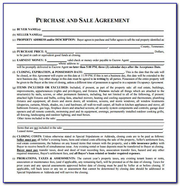 Purchase And Sales Agreement Template For Real Estate