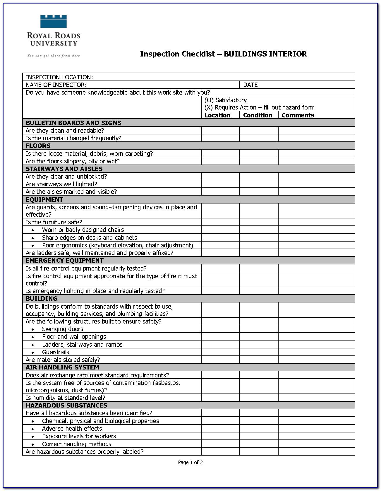 Residential Construction Inspection Checklist Template