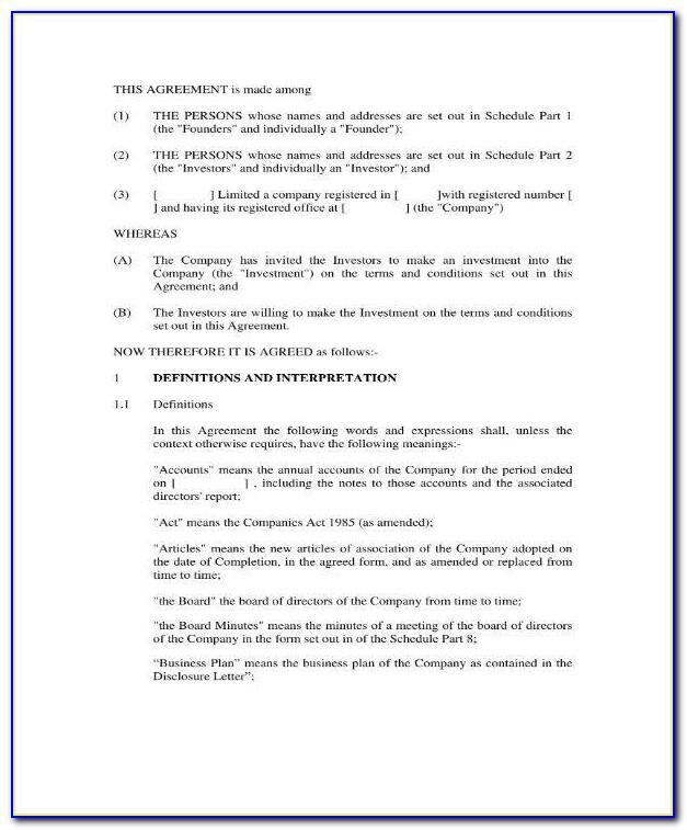 Simple Investment Agreement Template