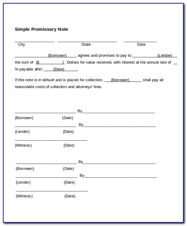 Simple Promissory Note Template Word