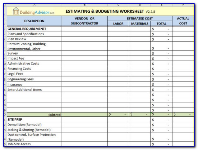 Software Project Cost Estimate Template Spreadsheet