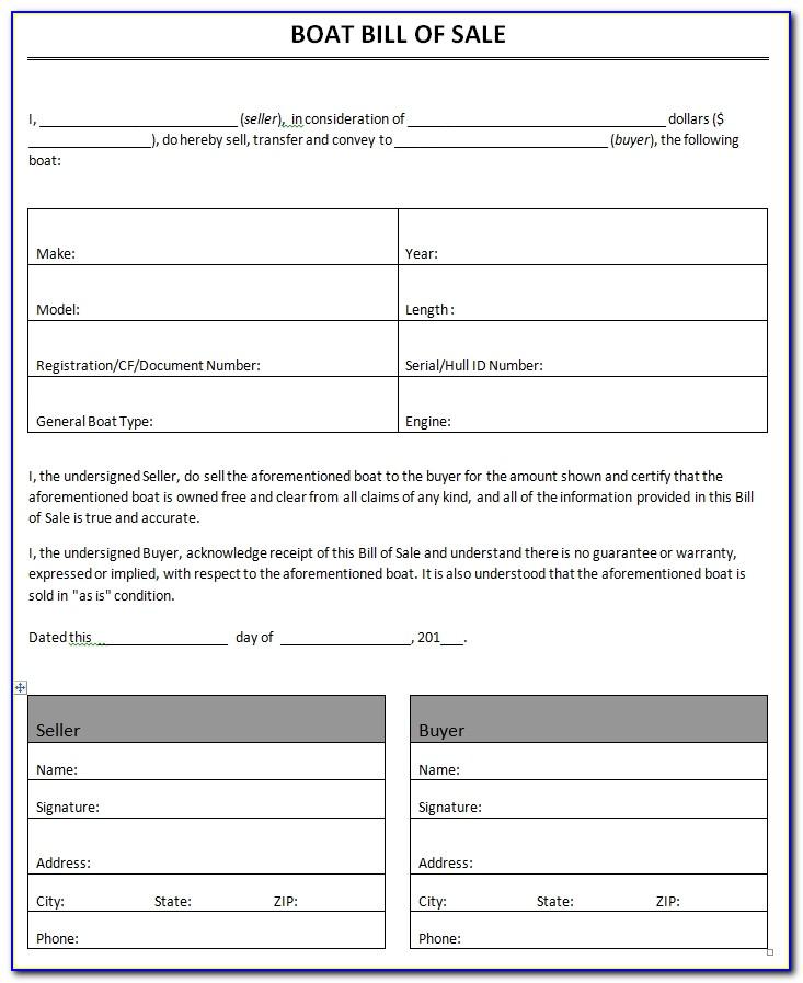 Template For Bill Of Sale For Boat