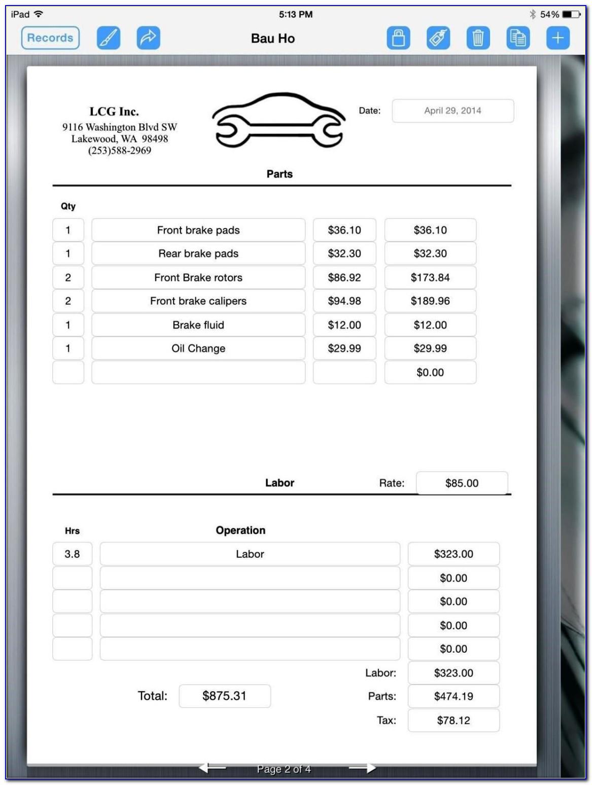 Tow Truck Service Invoice Template