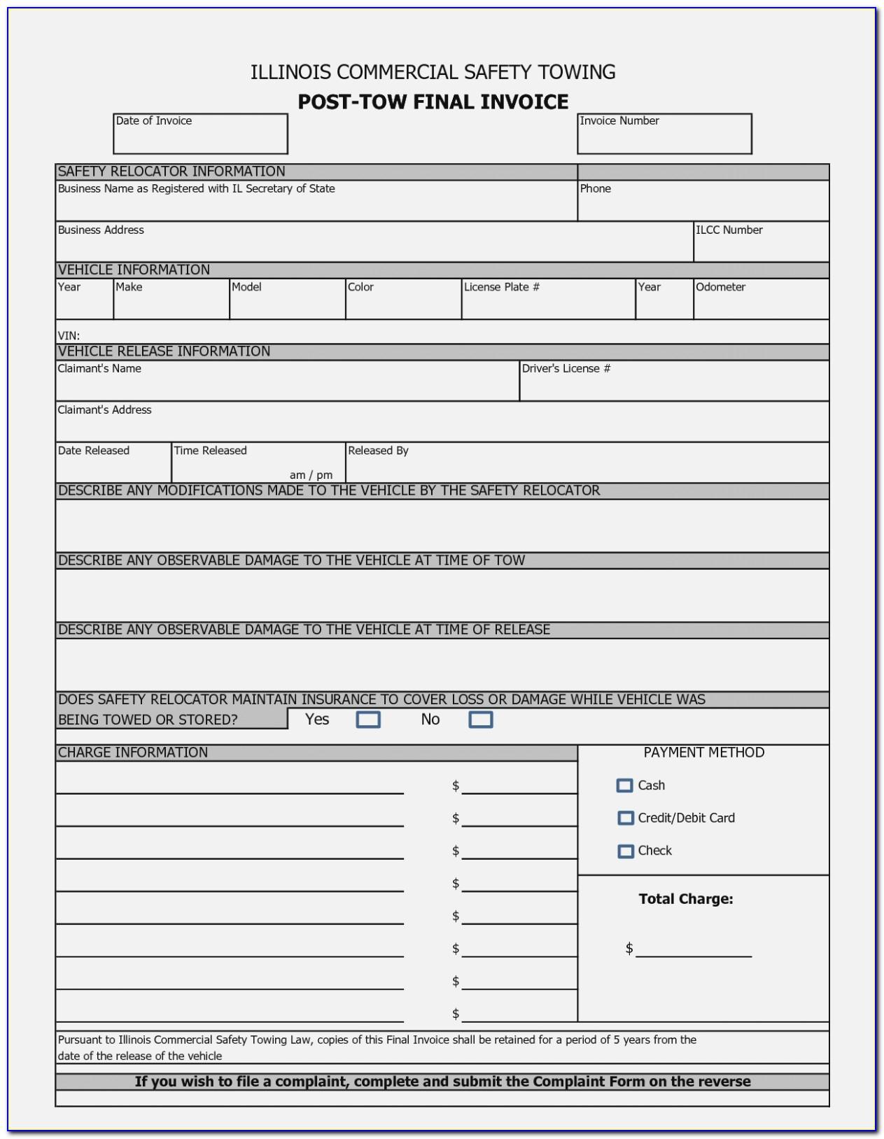 Towing Invoice Template Excel