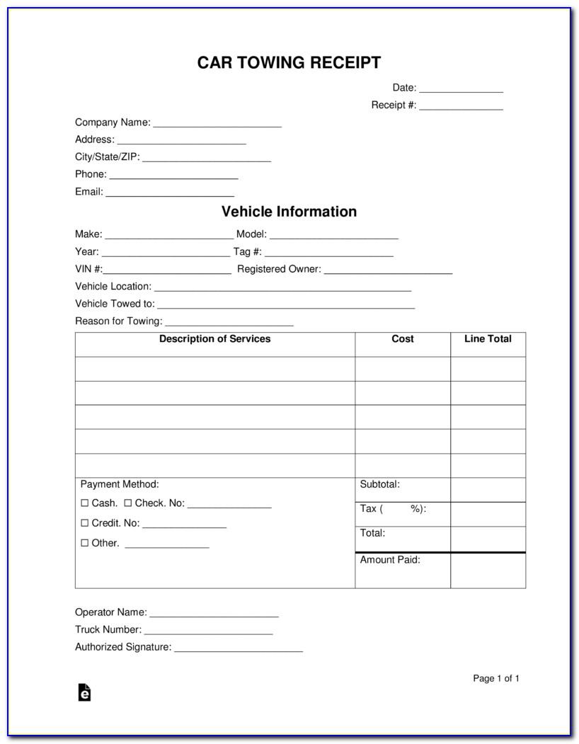 Towing Receipt Template