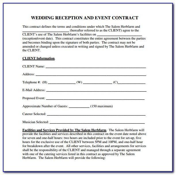 Wedding Reception Contract Template