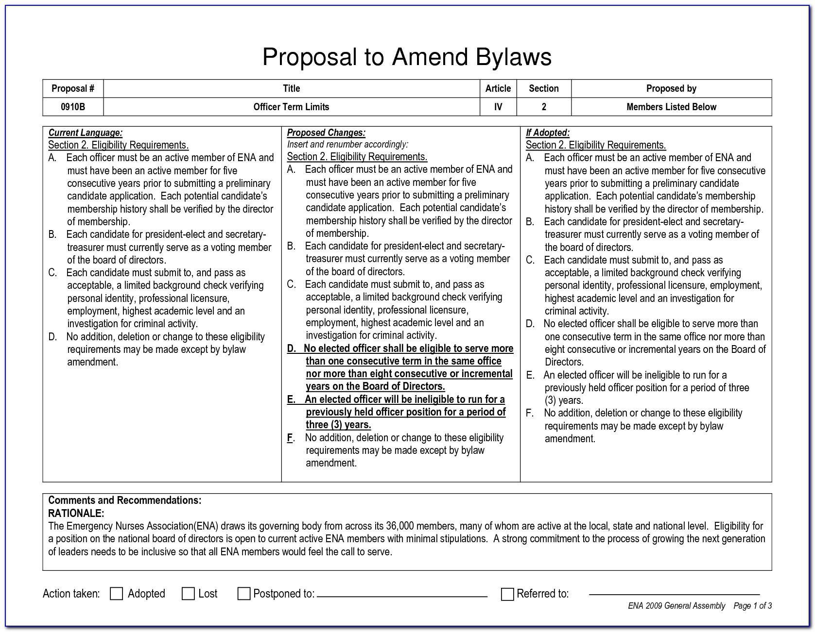 Amendment To Bylaws Example