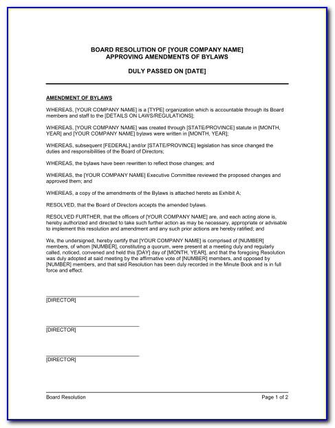 Amendment To Bylaws Template