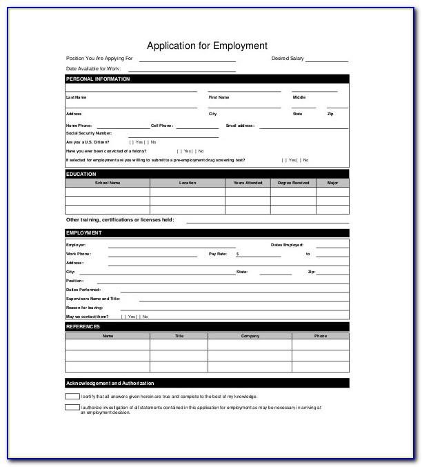 Blank Employment Application Template Free