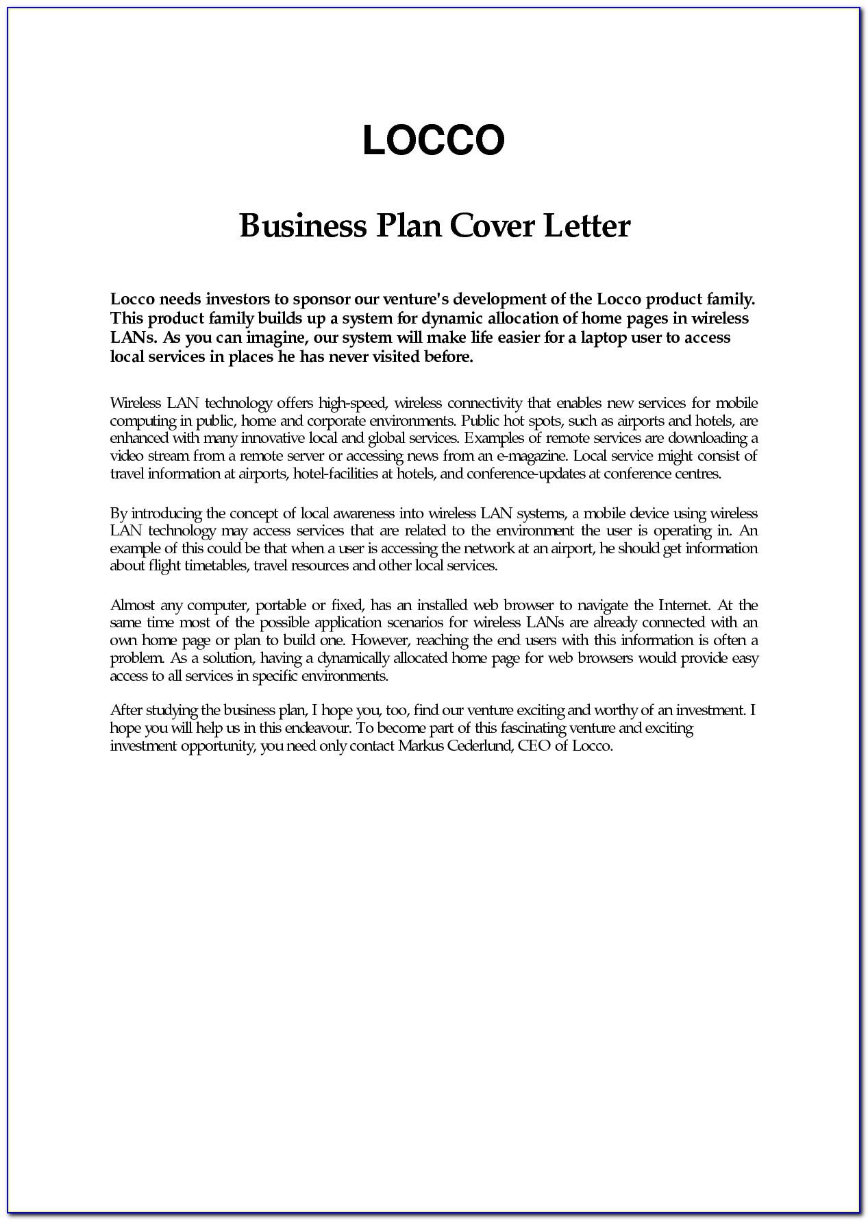 Business Plan Letter Example