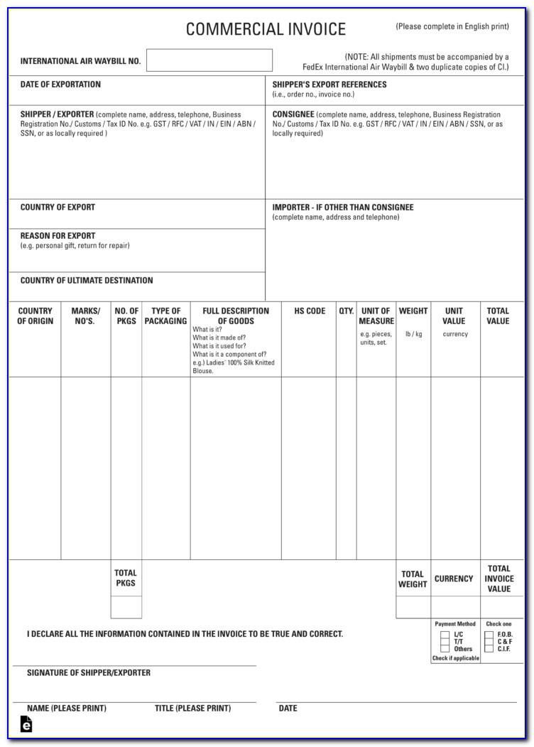 Commercial Invoice For Customs Purposes Only Template