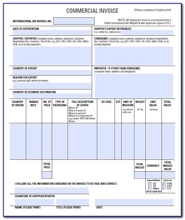 Commercial Invoice Template Excel Download