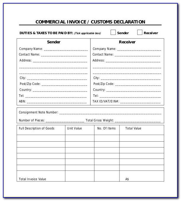 Commercial Invoice Template For Us Customs