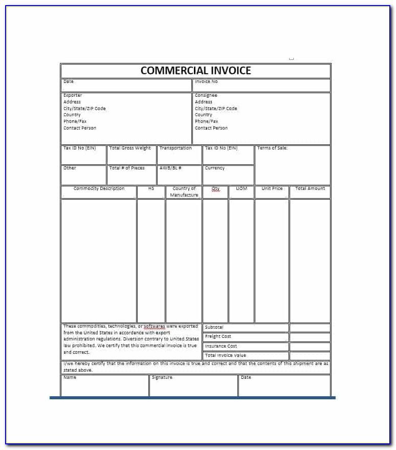 Commercial Invoice Template Word Download