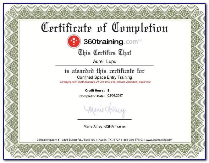 Confined Space Training Certificate Template
