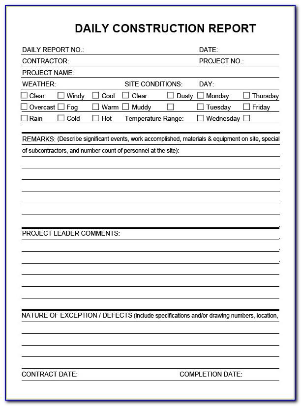 Construction Inspector Daily Report Template