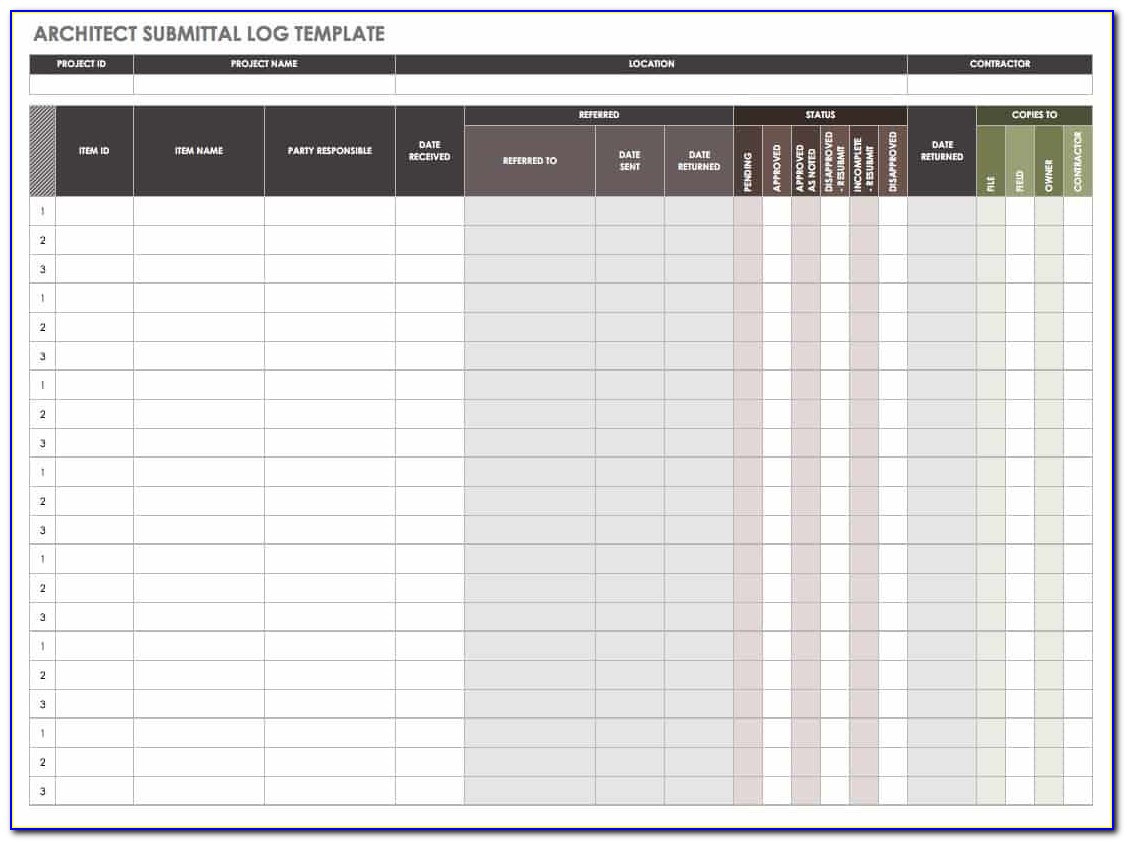 Construction Submittal Log Template Excel