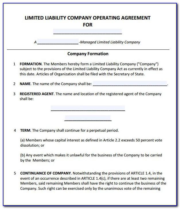 Cottage Operating Agreement Template