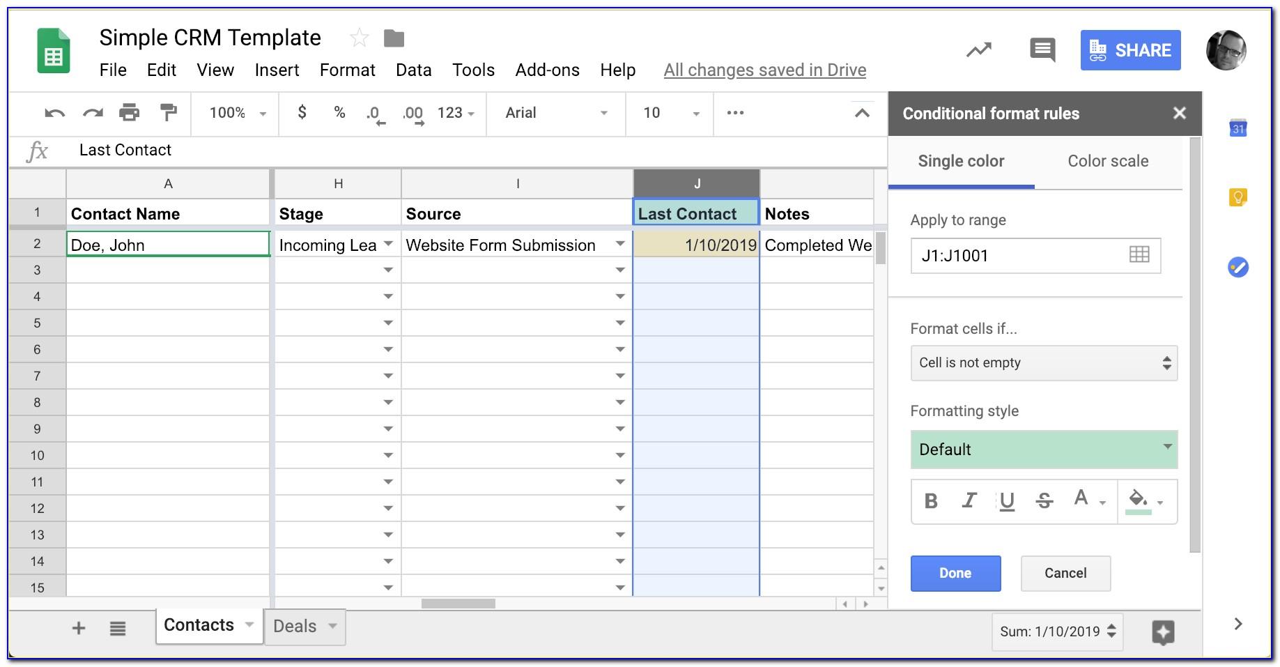 Crm Spreadsheet Template Google Sheets